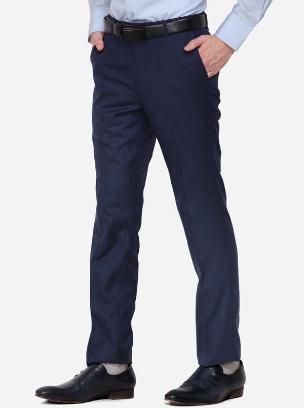 Mens Navy Regular Fit Sweat Wicking Formal Trousers | Savile Row Co